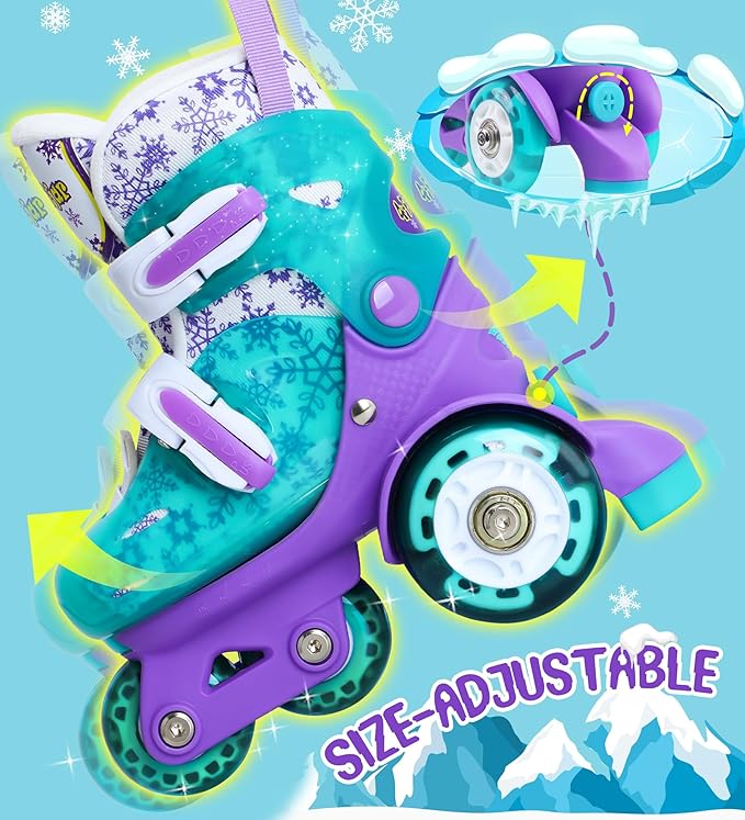 Adjustable Roller Skates for Kids Girls Ladies with Light Up Flash LED Wheels(Age 3-9),Three-Point Type Balance,Gift Box Packing for Toddlers,Children