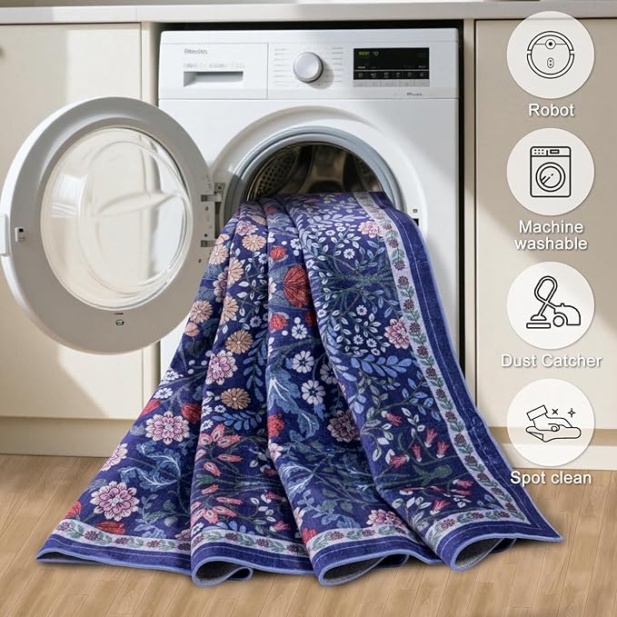 10x14 Area Rugs for Living Room: Floral Washable Rug Vintage Large Soft Boho Non-Slip Carpet Indoor Floor Stain Resistant Low Pile Carpets for Bedroom Dining Room Farmhouse Nursery Hallway Home Office