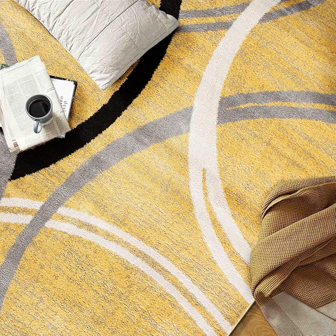 Rugshop Modern Wavy Circles Design Area Rug 6'6" x 9' Yellow