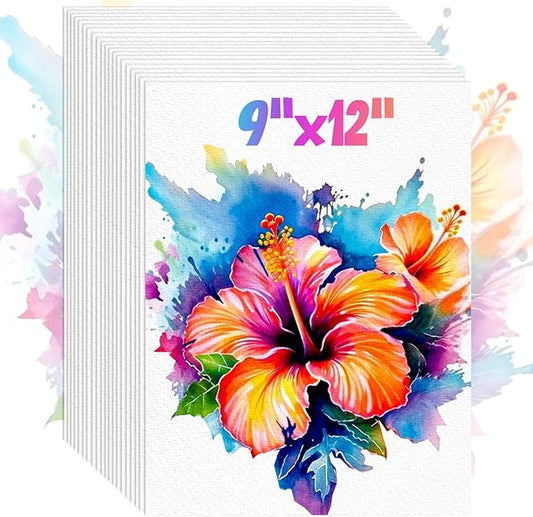 Watercolor Paper 9"x12", Christmas Gifts for Adults Teens Kids, Cold Press Water Color Paper, 140lb/300gsm Loose Art Drawing Paper for Acrylic Paints Markers Pencils Pens Oil Pastels Canvas Painting