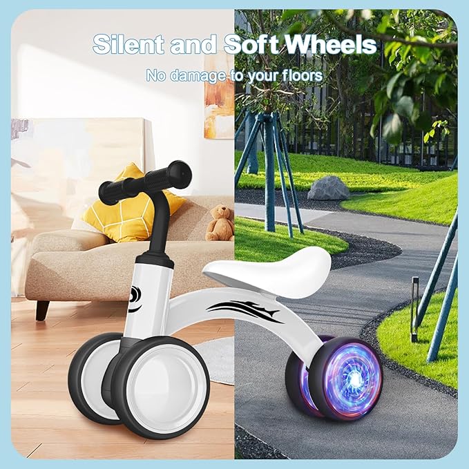 Colorful Lighting Baby Balance Bike Toys for 1 Year Old Boy Girl Gifts, 10-36 Month Toddler Balance Bike, No Pedal 4 Silence Wheels & Soft Seat First Riding on Toys, 1st Birthday Gifts