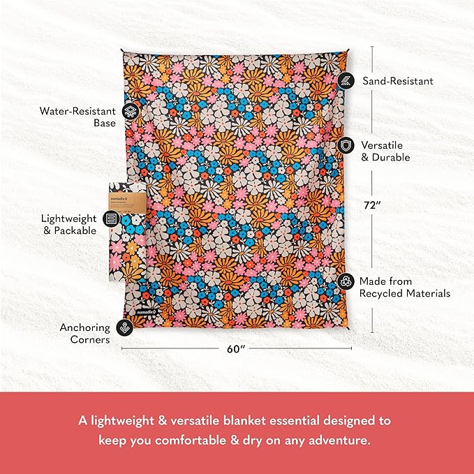 Nomadix Festival Blanket - Perfect for Picnics, Camping, & Lawn Seating - Plush Top & Water Resistant Base - Made with Post Consumer Recycled Materials - Hula Multi - 60x70