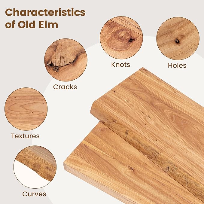 Rustic Elm Wood Floating Shelves for Wall, Live Edge 24"W x 9.2"D x 1.4"H, Set of 2 with Invisible Bracket, Wall Mounted Storage Shelves for Living Room Bedroom Kitchen Bathroom Decor, Natural Finish