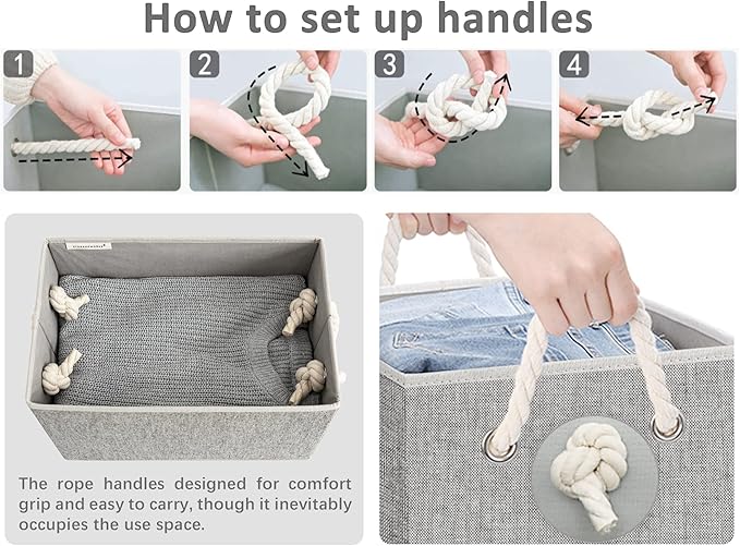 StorageWorks Storage Baskets for Shelves, Foldable Fabric Closet Storage Bins with Handles, Fabric Storage Bins Clothes Organizer, Gray, 3-Pack, Large