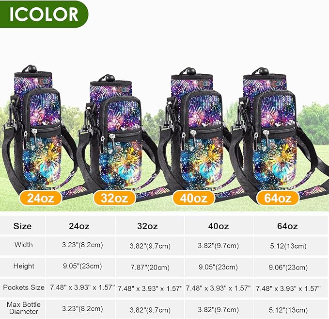 icolor Water Bottle Carrier Bag with Strap 25/32/40 oz Crossbody Bottle Holder with Phone Pocket Sling Sleeve Insulated Neoprene Water Bottle Pouch for Walking Travelling