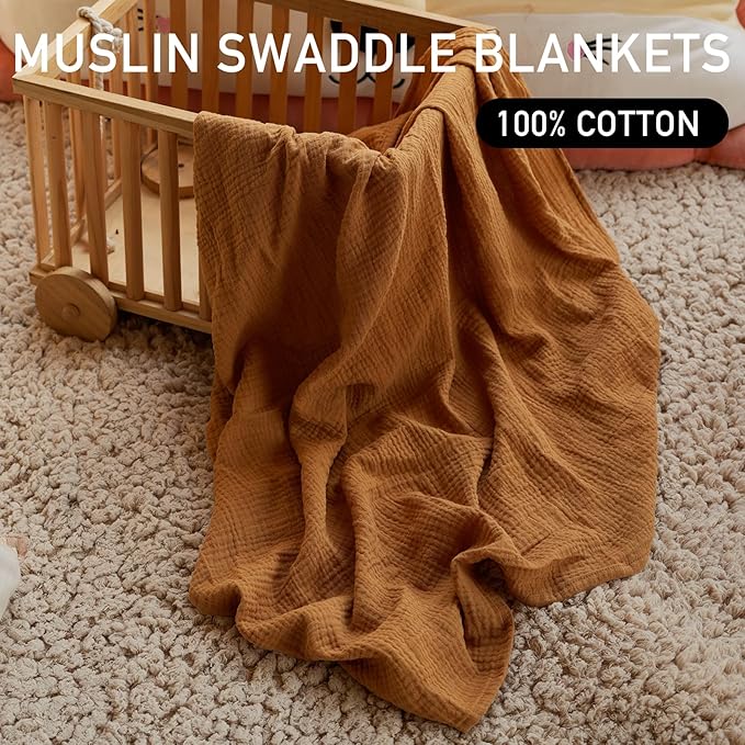 Muslin Swaddle Blankets for Baby Girls and Boys, 4 Pack Breathable and Skin-Friendly Newborn Receiving Blanket, 100% Cotton Swaddle Wrap, Essentials Infant Shower Items, Toddler Gift