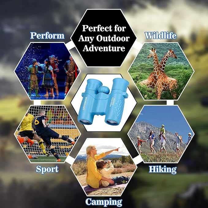 Binoculars for Kids 8x21, Gift for 3-12 Years Boys & Girls, Compact Kids Binoculars High-Resolution Shockproof Mini Binoculars for Bird Watching, Hiking, Camping, Travel Blue 301