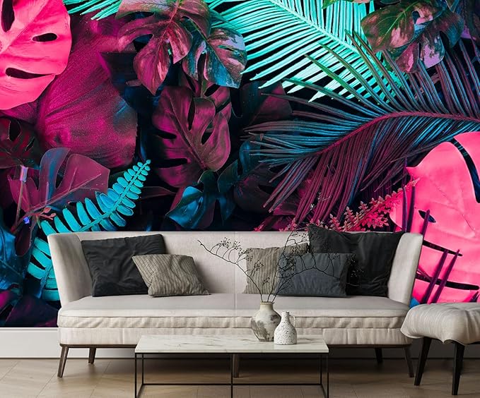 Tropical Plant Rose Red Banana Leaf Fabric Wallpaper Mural for Bedroom Living Room Basement(Not Self-Adhesive)