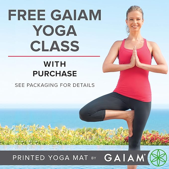 Gaiam Yoga Mat - Premium 6mm Print Reversible Extra Thick Non Slip Exercise & Fitness Mat for All Types of Yoga, Pilates & Floor Workouts (68" x 24" x 6mm Thick)