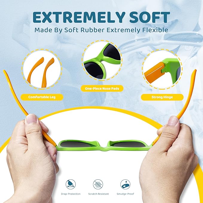 RIVBOS Kids Sunglasses Polarized UV Protection Flexible Rubber Glasses Shades with Strap for Boys Girls RBK004