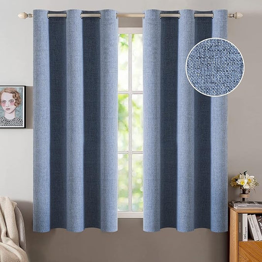 MIULEE Linen Blackout Curtains and Drapes 100% Room Darkening Thermal Insulated Grommet Window Panels with Coating 2 PCs W 42 x L 63 inches Stone Blue
