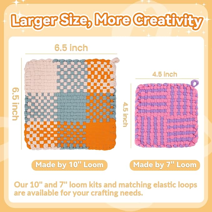 PREBOX 10’’ Potholder Weaving Loom Kit Refill Loops, DIY Crafts Supplies for Kids & Beginners, 112 Colorful Loops to Make 2 Large Pot Holders