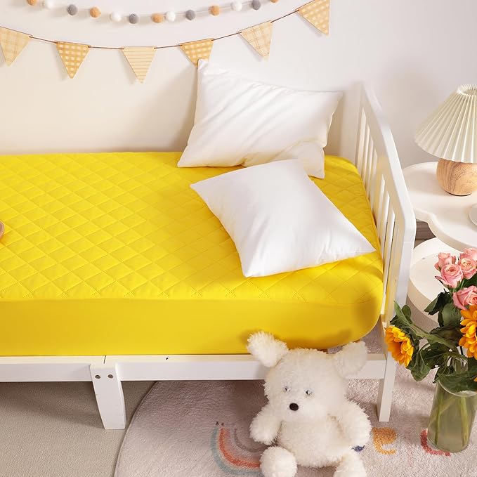 NTBAY 2 Pack Waterproof Crib Mattress Protector, Quilted 28"x52" Toddler Fitted Sheet - Machine Washable - Soft and Breathable Mattress Pad Cover for Crib, Nursery, Daycare, Cot, Yellow