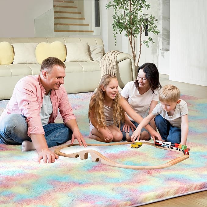 Ultra Soft Rug for Living Room, 5X8 Fluffy Shag Area Rug for Bedroom, Modern Shaggy Carpets Fuzzy Rug for Teens Dorm Nursery Home Decor Aesthetic, Upgrade Anti-Skid Durable, Rainbow