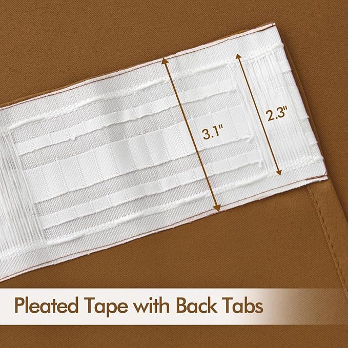 MIULEE Golden Brown Back Tab Blackout Curtains 120 Inch Long 2 Panels Set for Bedroom, Rod Pocket/Pinch Pleated Extra Long Thermal Insulated Living Room Darkening Light Blocking 10FT Drapes