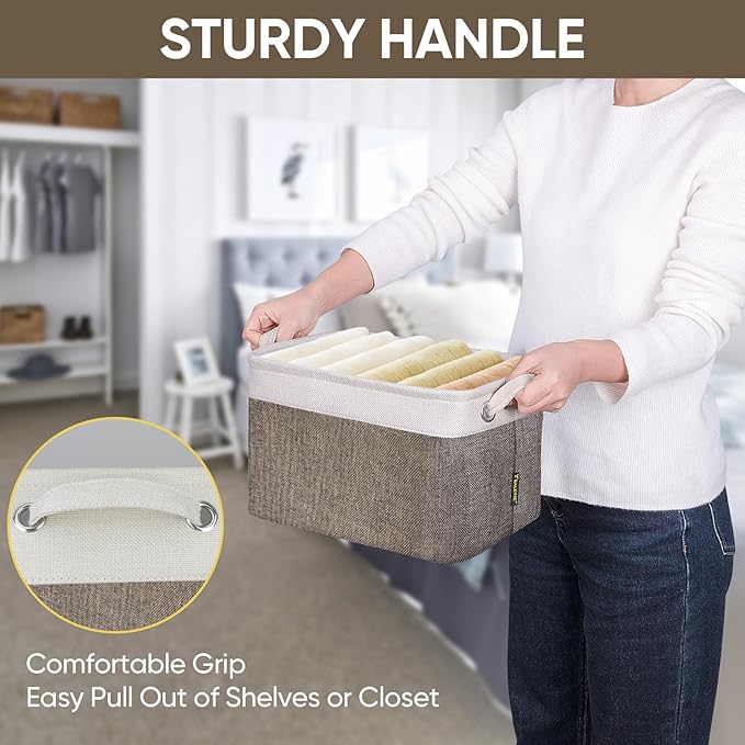 BALEINE 1 Pack Fabric Storage Bins for Shelves, Linen Storage Baskets for Organizing, Decorative Closet Bins for Clothes, Home (Brown, 12"x8"x8")