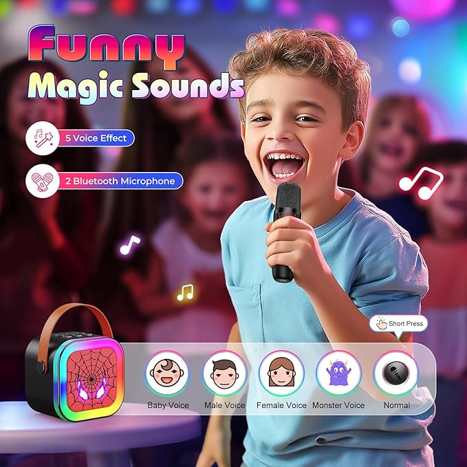LED Mini Karaoke Machine for Kids: Birthday Gifts for Boys 3 4 5 6 7 8 9 10 Year Old Kid Microphone Toys for Boy Ages 4-8 Portable Bluetooth Speaker with 2 Wireless Mics for Kids Girls Adult