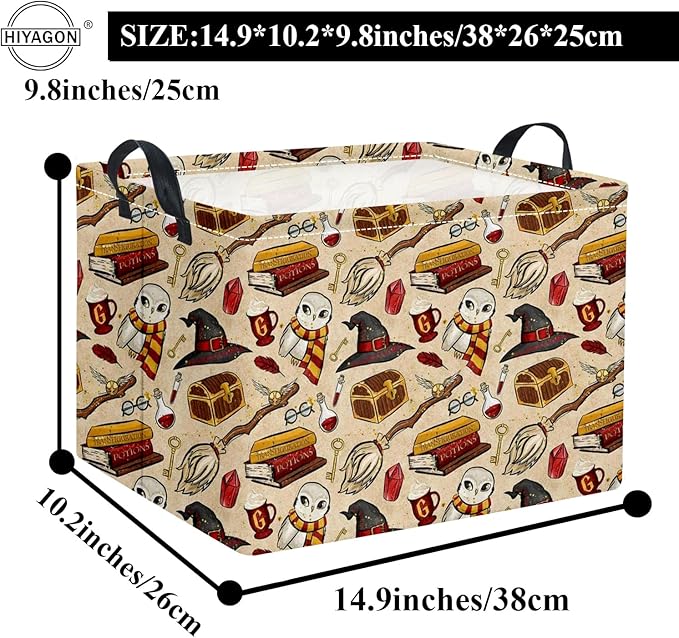 HIYAGON Rectangular Halloween Basket for Boys and Girls Kids Trick or Treat Pumpkin Basket for Halloween Parties Cute Storage Bin Organizer Box Room Decor(Magic)