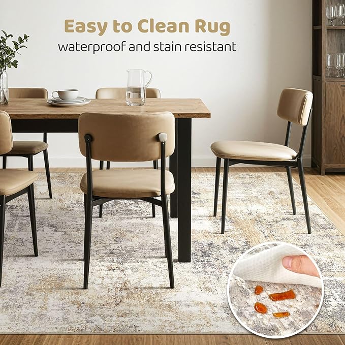 Area Rugs 8x12 Living Room: Washable Large Abstract Modern Soft Rugs Stain Resistant Indoor Floor Non Slip Accent Carpet for Bedroom Nursery Playroom Office Dining Room Dorm Home Decor- Gray Gold