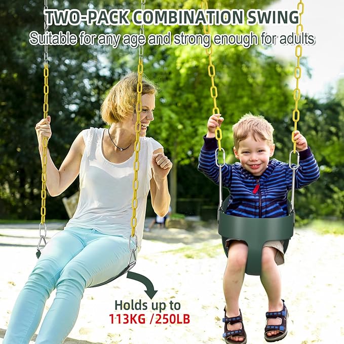 AGPTEK Toddler Swing Heavy Duty Bucket With Adjustable Rope - Cute Shape, 250 LB and 150 LB Capacity - Green