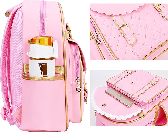 Gazigo Children Princess Waterproof PU Backpack for Girls Elementary School Girl Bookbags