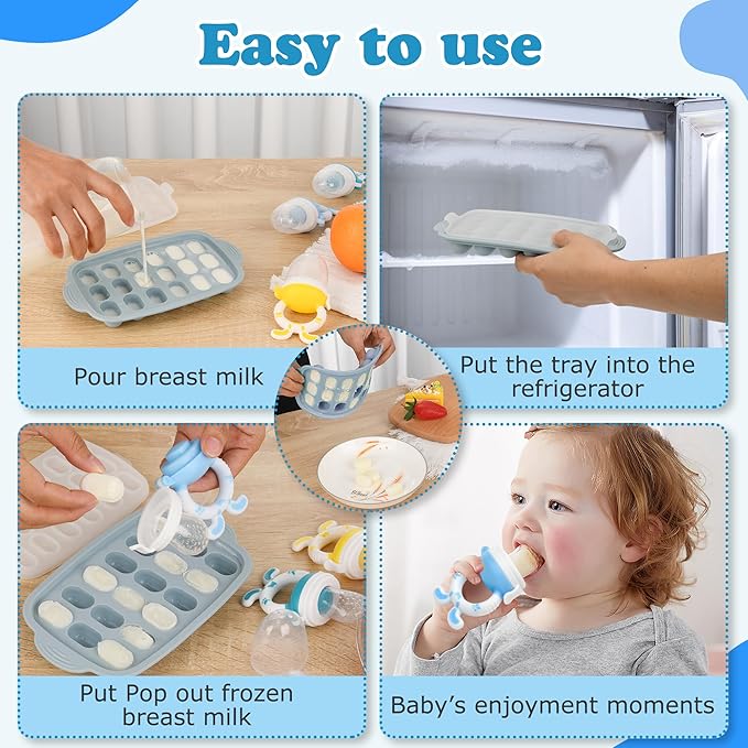 Baby Breastmilk Popsicle Molds & Baby Fruit Feeder-WAJIAYON Silicone Food Freezer Tray Storage Containers,Infant Food Pacifier Feeder and Teether for Babies Easter Bunny Gifts for Boys and Girls