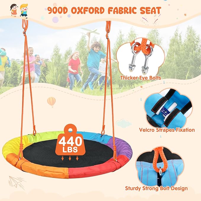 Swing Sets for Backyard, Outdoor Toys for Kids, A-Frame Out Playset Holds 440 lbs with 40" Saucer Swing, Adjustable Ropes