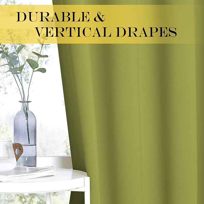 NICETOWN Fresh Green Blackout Curtains for Living Room, Window Treatment Thermal Insulated Room Darkening Grommet Drapes Sound Dampening for Bedroom, 2 Panels, W37 x L72