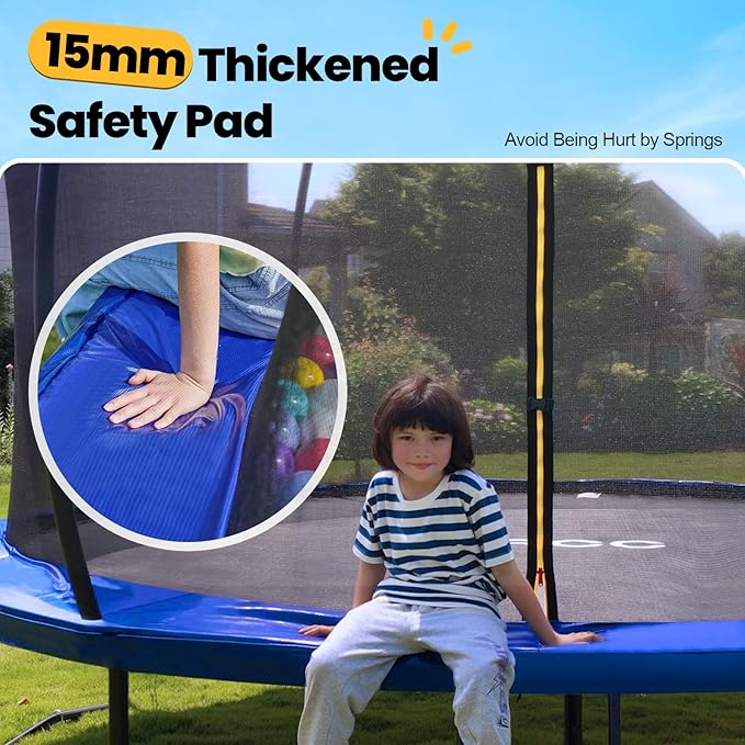 ORCC 1200LBS Weight Capacity Trampoline 16 15 14 12 10 8 FT for Kids with Safety Enclosure Net for Children Adults Outdoor Yard Trampolines