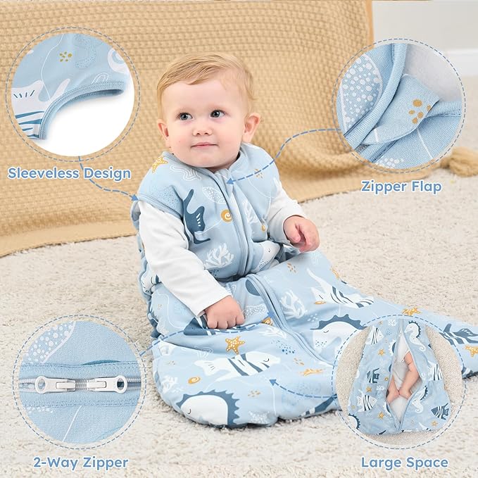 Yoofoss Baby Sleep Sack 0-6 Months, TOG 2.5 Baby Wearable Blanket with 2-Way Zipper, 100% Organic Cotton Fabric Winter Newborn Sleeping Sack, Warm Soft Comfy