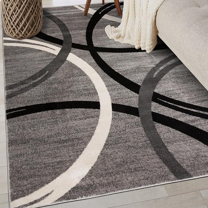 Rugshop Modern Wavy Circles Design Area Rug 4' x 6' Gray