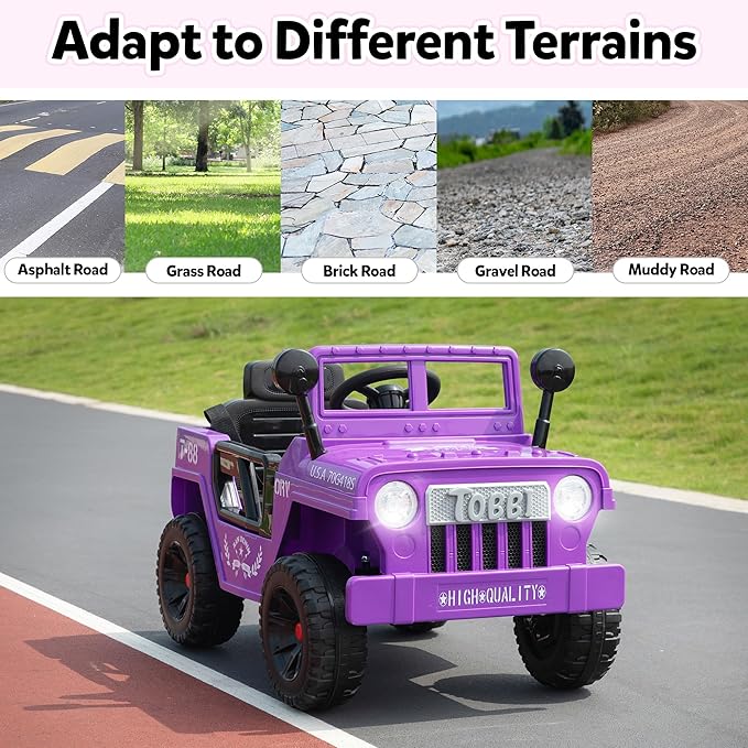 TOBBI 12V Kids Electric Ride On Car Toy, Children Battery Powered Truck to Drive, Motorized Vehicles for Toddlers 3-6 with with Off-Road Wheels/Suspension/Horn/LED Lights-Purple