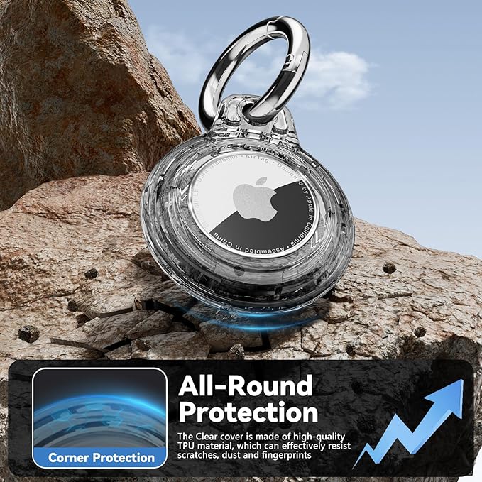 Upgrade Waterproof 4 Pack Airtags Holder with Apple Airtags Keychain, Hard PC Clear Air Tag Case, Anti-Scratch & Shock Air tag Holder, Men's Women's Keyrings & Keychains -Clear Black