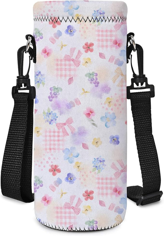 Neoprene Water Bottle Carrier Bag with Adjustable Shoulder Strap for Men Women Walking Hiking,Portable Insulated Holder Case for Stainless Steel/Glass/Plastic Bottles