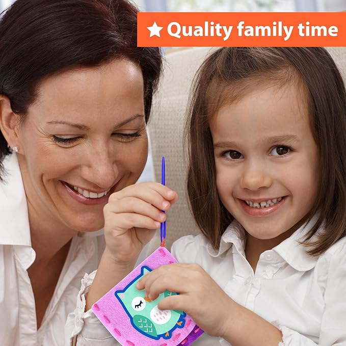 KRAFUN My First Sewing Bag Kit Arts & Crafts for Beginner Kids, 6 Easy DIY Sewing Handbag Pouch Sleeve Projects of Animal Theme, Instructions Learn to Sew & Felt Embroidery, Gift for Girls & Boys