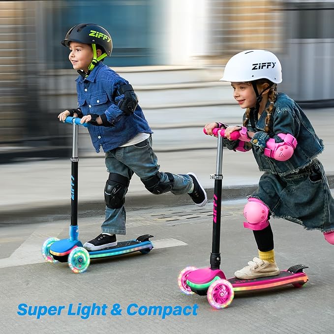 ZIFFY 3-Wheel Light-Up Kids Scooter, Kids Balance Scooter for Boys Girls with 20 Dynamic LED Lights, 4 Adjustable Height, Lean-to-Steer Design with Anti-Slip Wide Surface for Stability - Up to 110LBS