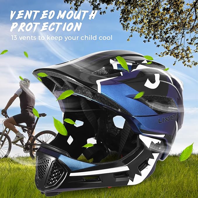Lixada Kids Bike Helmet Adjustable Detachable Full Face Helmet for Cycling Helmet for Children Bicycle, Skateboard, Scooter, Protective Gear (20.5-22 Inches)