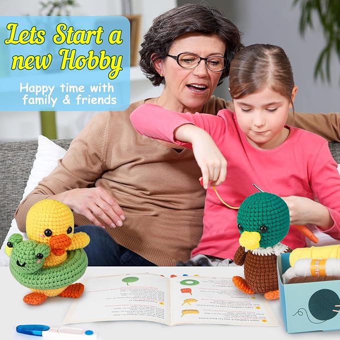 ekaus Crochet Kit for Beginners, Crochet Kit with Step-by-Step Video Tutorials, Crochet DIY Knitting Supplies for Adults Kids, Crochet Ducks(45%+ Yarn)