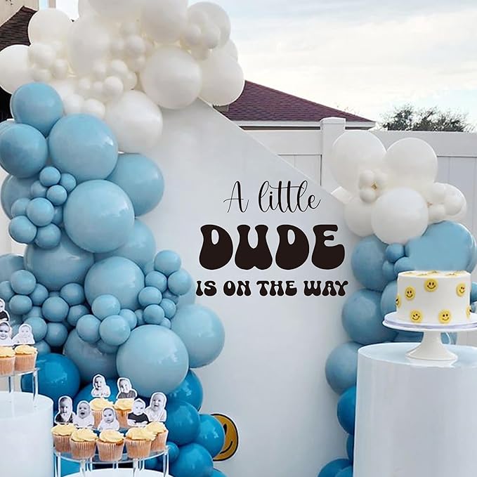 A Little Dude is On The Way Decal - Baby Shower Party Decorations, Gender Reveal Party Supplies, Balloon Arch Background Wall Decor, Party Photo Props Dude Sign Wall Decal (Dude Decal)