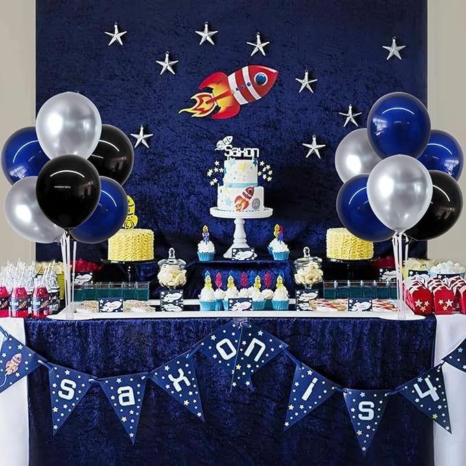 TONIFUL 4 Set Black and Blue Silver Balloon Centerpieces for Table,Balloon Stand Kit for Graduation Decorations 2025 Party Decorations,New Year,Anniversary,Birthday Decoration for men,Father's Day