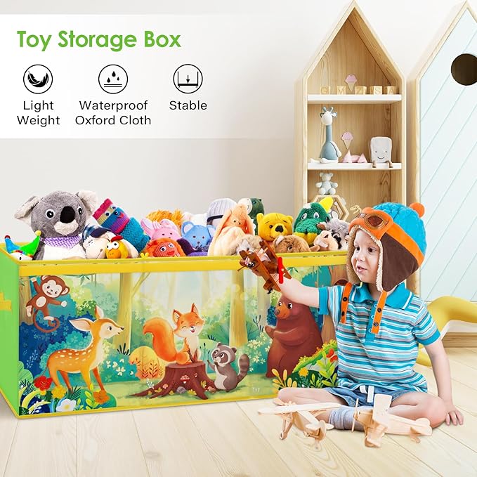 Large Toy Box Chest Organizer with Flip Lid for Kids, Collapsible Oxford Toy Storage Box with Handles for Boys Girls, Sturdy Waterproof Storage Organizer for Bedroom Playroom Nursery, 37.7×12.5×15.7''
