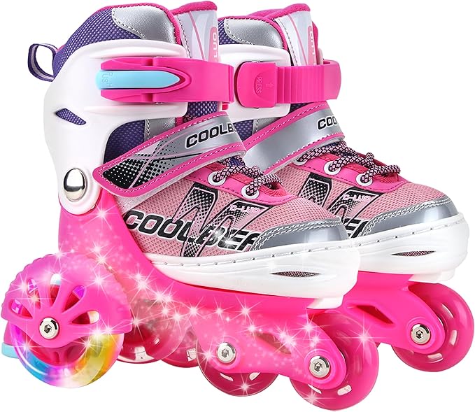 Sowume Adjustable Roller Skates for Girls and Women, All 8 Wheels of Girl's Skates Shine, Safe and Fun Illuminating for Kids