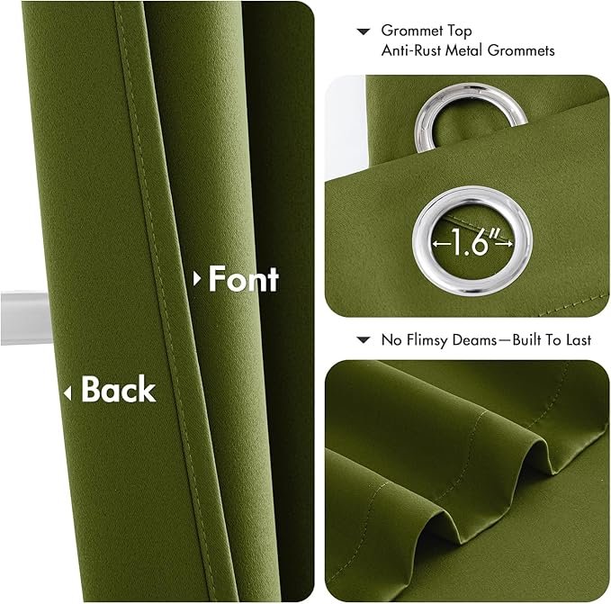 MIULEE Light Olive Green Blackout Curtains for Bedroom Living Room 90 Inches Long 2 panels, Thermal Insulated Room Darkening Drapes Grommet Top Noise Reducing Light Blocking Window Curtains 40x90 Inch