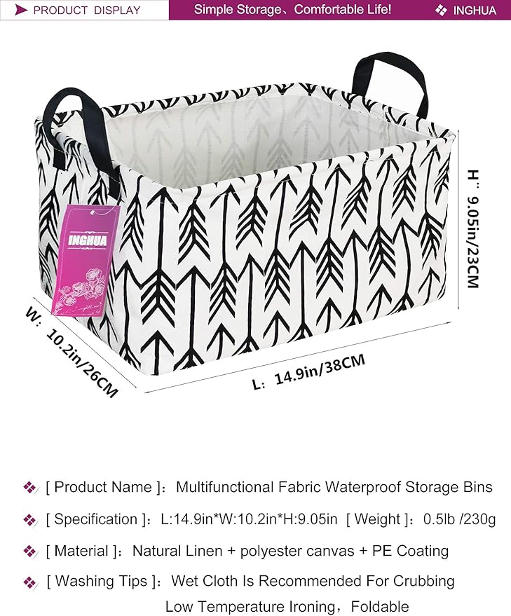 Rectangular Storage Basket Fabric Organizer Bin for Toys,Books,Clothes,Gifts,Pets-Perfect for Home,Office,Nursery,Dorm,Shelf(Rec Black Arrows)