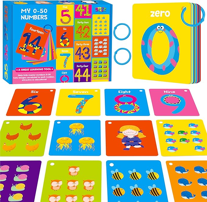 51 PCS Number Flashcards, 0-50 Double Sided Printed Cards with 2 Reclosable Rings, Learn Numbers, Learn to Count-Fun Learning and Educational Flashcards Learning Tool for Kids, Preschoolers, Toddlers