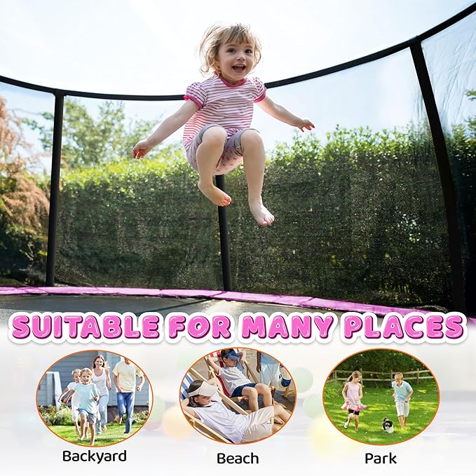 Trampoline 8FT 10FT 12FT 14FT 16FT, Recreational Trampolines with Enclosure Net and Ladder, Outdoor Anti-Rust Trampolines for Kids and Adults, ASTM Approved