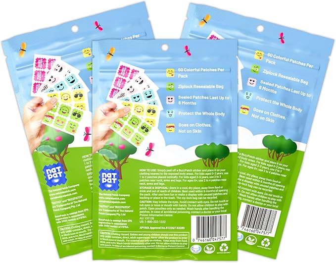NATPAT Buzz Patch Mosquito Patch Stickers for Kids (3 pack, 180 stickers) - The Original All Natural Citronella Essential Oil Insect Patch, Plant Based Ingredients, Non-Toxic, DEET Free, for Toddlers,