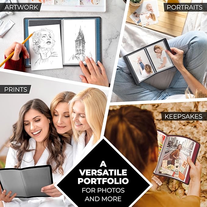 Dunwell Small Photo Album 5x7 (2-Pack, Black), Mounting Paper 5 x 7 Photo & Art Portfolio Presentation Binder, 24 Sleeves Displays 48 Pages, Professional Picture Book for 5x7 Artwork, Postcards