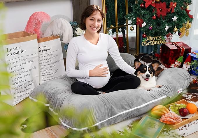 Meiz Pregnancy Pillow, U Shaped Full Body Pillow, Pregnancy Pillows for Sleeping, Maternity Pillow for Pregnant Women with Removable Velvet Cover (60 Inch, Gray)