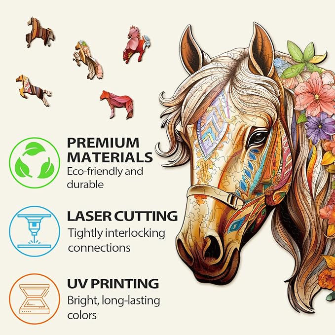 Wooden Puzzles for Adults, Wooden Horse Puzzles, 200 Pieces Puzzles for Adults, Birthday Gifts for Puzzle Lover, Wooden Jigsaw Puzzle (M-11.4 * 11in)